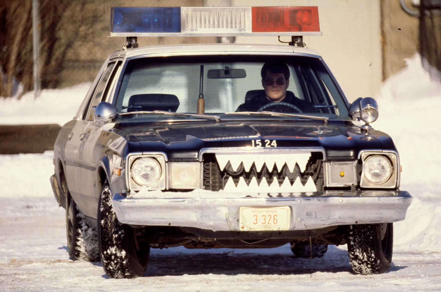 Billings police patrol car with teeth, 1978